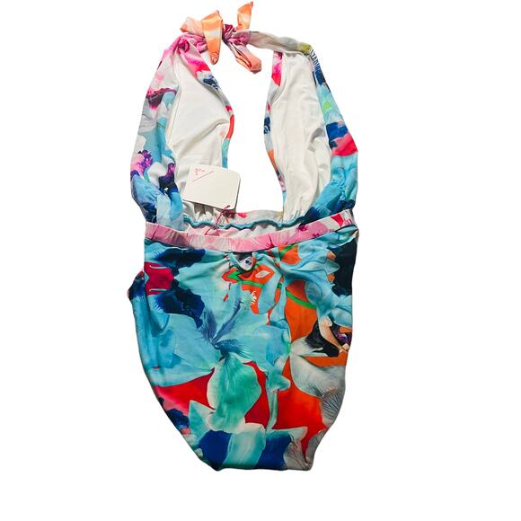6 Shore Road Floral Cabana Halter Plunge Neck One Piece Swimsuit Size Small NWT - Picture 3 of 6